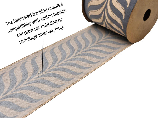 Embroidered Curtain Trim Ribbon 3.9”, Botanical Leaf Fabric Tape for Drapery, Taupe Dark Gray Upholstery & Home Decor 220 V6