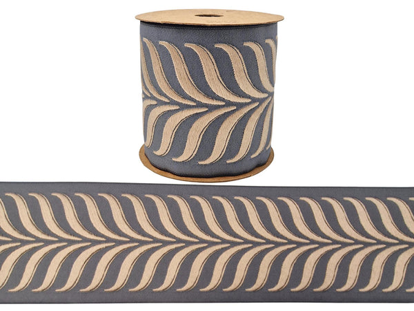 Embroidered Curtain Trim Ribbon 3.9”, Botanical Leaf Fabric Tape for Drapery, Taupe Dark Gray Upholstery & Home Decor 220 V6