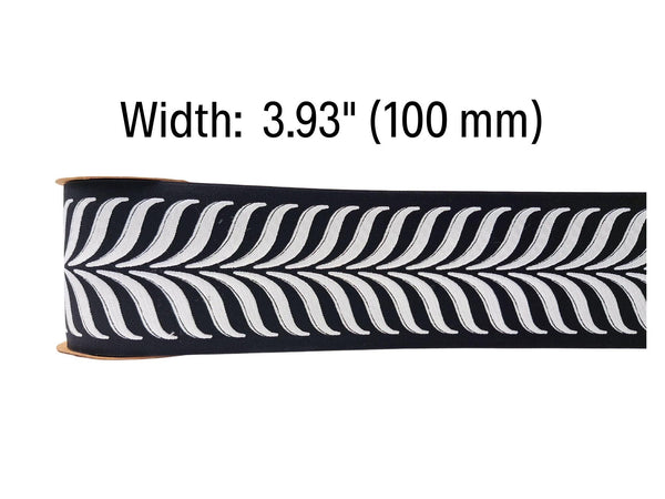 Embroidered Curtain Trim Ribbon 3.9”, Botanical Leaf Curtain Edge Trim Fabric Tape for Drapery, Upholstery & Home Decor 220 V7