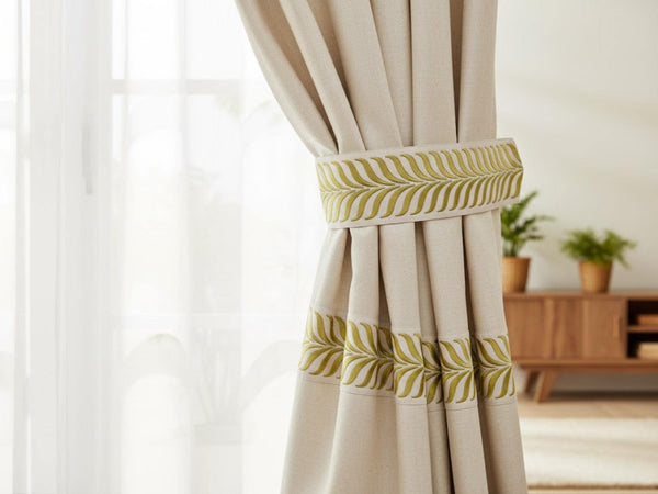 Embroidered Curtain Trim Ribbon 3.9”, Botanical Leaf Curtain Edge Trim Fabric Tape for Drapery, Upholstery & Home Decor 220 V10
