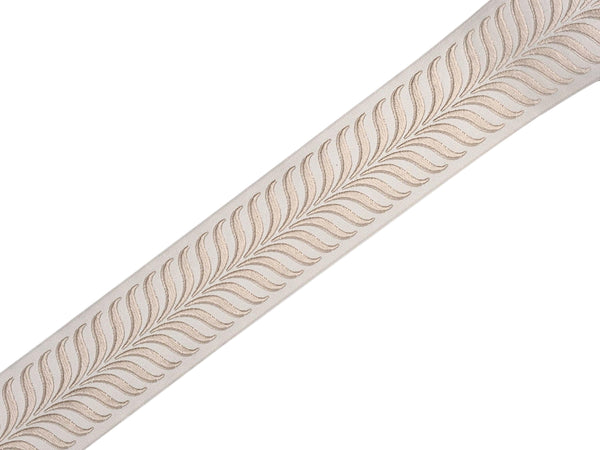 Embroidered Curtain Trim Ribbon 2.7”, Botanical Leaf Fabric Tape for Drapery, Cream Light Beige Upholstery & Home Decor 220 V1
