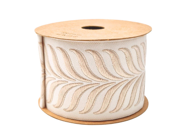Embroidered Curtain Trim Ribbon 2.7”, Botanical Leaf Fabric Tape for Drapery, Cream Light Beige Upholstery & Home Decor 220 V1