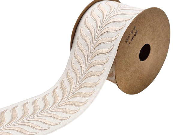 Embroidered Curtain Trim Ribbon 2.7”, Botanical Leaf Fabric Tape for Drapery, Cream Light Beige Upholstery & Home Decor 220 V1