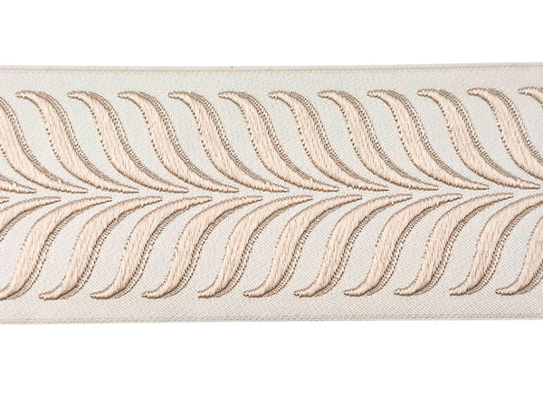 Embroidered Curtain Trim Ribbon 2.7”, Botanical Leaf Fabric Tape for Drapery, Cream Light Beige Upholstery & Home Decor 220 V1