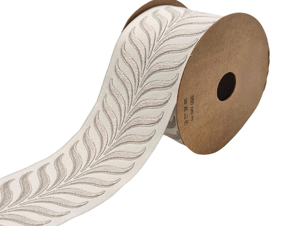 Embroidered Curtain Trim Ribbon 2.7”, Botanical Leaf Fabric Tape for Drapery, Light Greige Light Beige Upholstery & Home Decor 220 V2