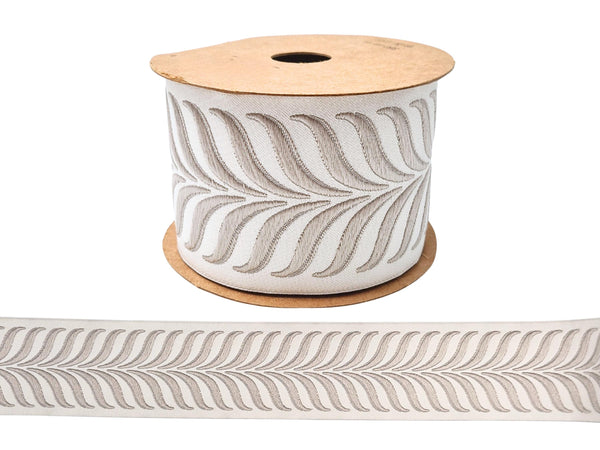 Embroidered Curtain Trim Ribbon 2.7”, Botanical Leaf Fabric Tape for Drapery, Light Greige Light Beige Upholstery & Home Decor 220 V2
