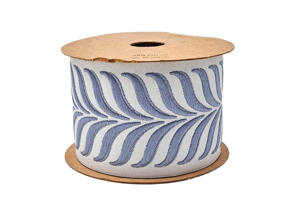 Embroidered Curtain Trim Ribbon 2.7”, Botanical Leaf Fabric Tape for Drapery, Dusty Blue Light Gray Upholstery & Home Decor 220 V3