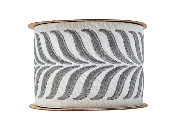 Embroidered Curtain Trim Ribbon 2.7”, Botanical Leaf Fabric Tape for Drapery, Gray Light Gray Upholstery & Home Decor 220 V4