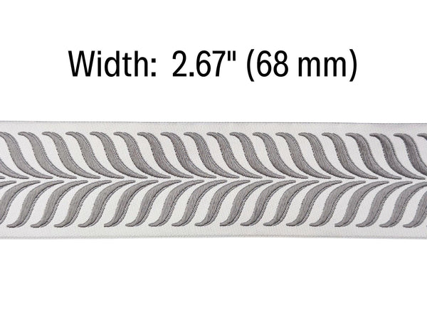 Embroidered Curtain Trim Ribbon 2.7”, Botanical Leaf Fabric Tape for Drapery, Gray Light Gray Upholstery & Home Decor 220 V4
