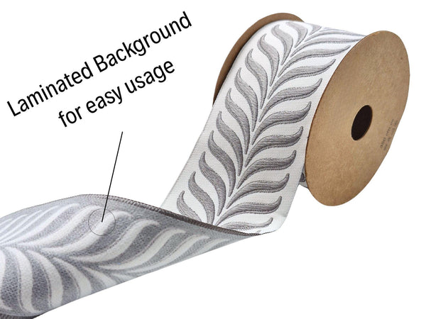 Embroidered Curtain Trim Ribbon 2.7”, Botanical Leaf Fabric Tape for Drapery, Gray Light Gray Upholstery & Home Decor 220 V4