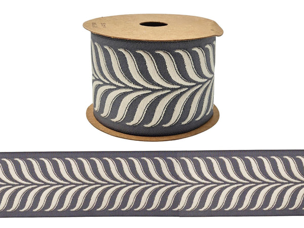 Embroidered Curtain Trim Ribbon 2.7”, Botanical Leaf Fabric Tape for Drapery, Ivory Gray Upholstery & Home Decor 220 V5
