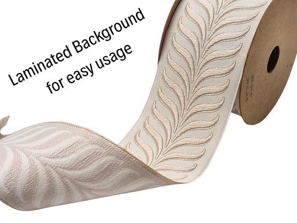 Embroidered Curtain Trim Ribbon 2.7”, Botanical Leaf Fabric Tape for Drapery, Cream Light Beige Upholstery & Home Decor 220 V1