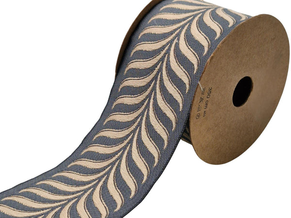 Embroidered Curtain Trim Ribbon 2.7”, Botanical Leaf Fabric Tape for Drapery, Taupe Dark Gray Upholstery & Home Decor 220 V6