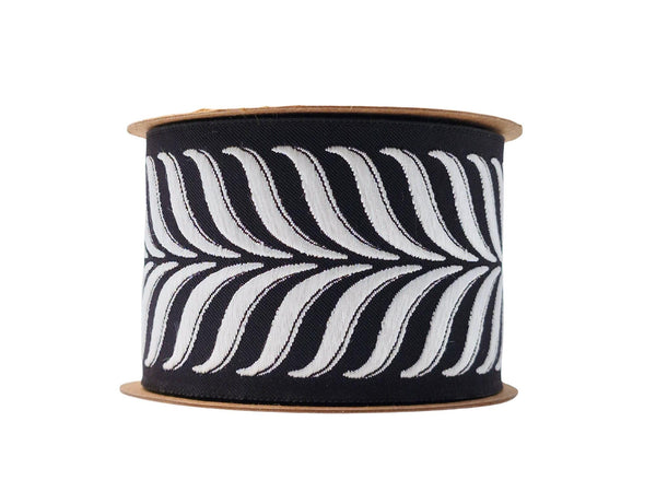 Embroidered Curtain Trim Ribbon 2.7”, Botanical Leaf Fabric Tape for Drapery, White Black Upholstery & Home Decor 220 V7