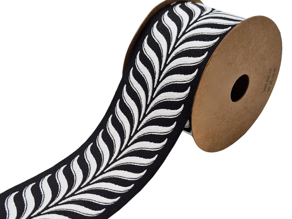 Embroidered Curtain Trim Ribbon 2.7”, Botanical Leaf Fabric Tape for Drapery, White Black Upholstery & Home Decor 220 V7