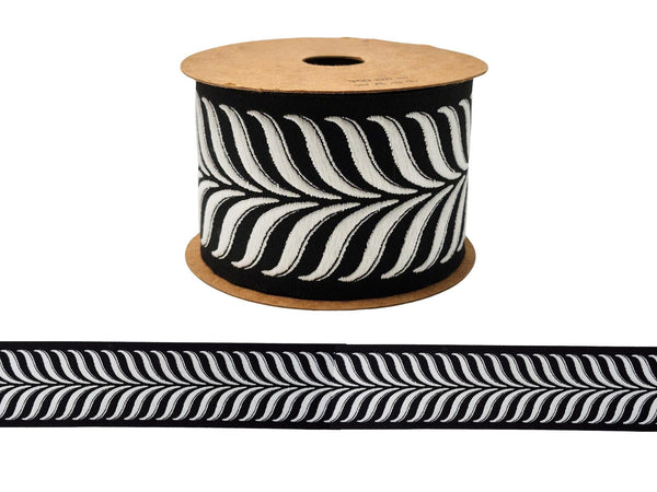 Embroidered Curtain Trim Ribbon 2.7”, Botanical Leaf Fabric Tape for Drapery, White Black Upholstery & Home Decor 220 V7