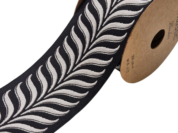 Embroidered Curtain Trim Ribbon 2.7”, Botanical Leaf Fabric Tape for Drapery, Silver Black Upholstery & Home Decor 220 V8