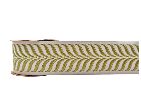 Embroidered Curtain Trim 2.7”, Botanical Leaf Fabric Tape for Drapery, Moss Green Light Beige Roman Shades and Home Decor Projects 220 V10
