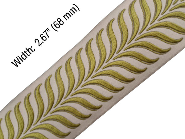 Embroidered Curtain Trim 2.7”, Botanical Leaf Fabric Tape for Drapery, Moss Green Light Beige Roman Shades and Home Decor Projects 220 V10