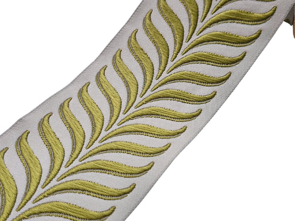 Embroidered Curtain Trim 2.7”, Botanical Leaf Fabric Tape for Drapery, Moss Green Light Beige Roman Shades and Home Decor Projects 220 V10
