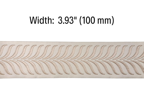 Embroidered Curtain Trim Ribbon 3.9”, Botanical Leaf Fabric Tape for Drapery, Cream Light Beige Upholstery & Home Decor 220 V1