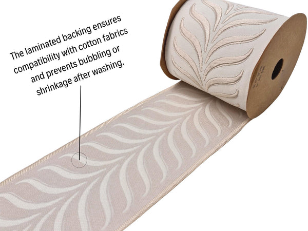 Embroidered Curtain Trim Ribbon 3.9”, Botanical Leaf Fabric Tape for Drapery, Cream Light Beige Upholstery & Home Decor 220 V1