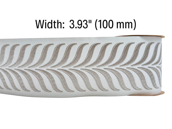 Embroidered Curtain Trim Ribbon 3.9”, Botanical Leaf Fabric Tape for Drapery, Light Greige Light Beige Upholstery & Home Decor 220 V2