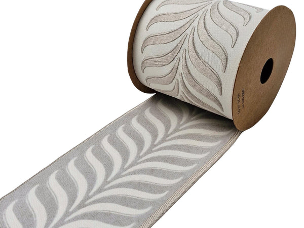 Embroidered Curtain Trim Ribbon 3.9”, Botanical Leaf Fabric Tape for Drapery, Light Greige Light Beige Upholstery & Home Decor 220 V2