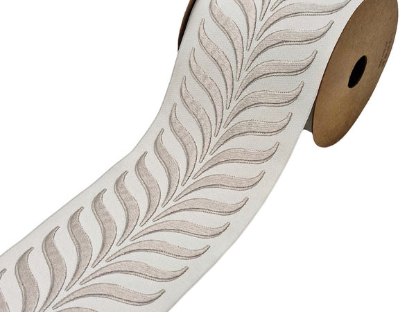 Embroidered Curtain Trim Ribbon 3.9”, Botanical Leaf Fabric Tape for Drapery, Light Greige Light Beige Upholstery & Home Decor 220 V2