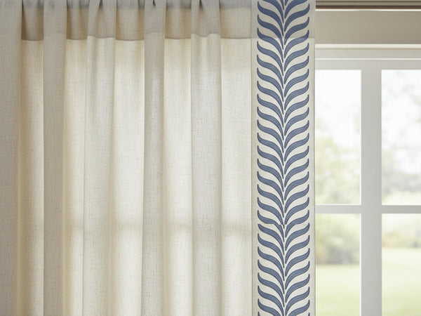 Embroidered Curtain Trim Ribbon 3.9”, Botanical Leaf Fabric Tape for Drapery, Dusty Blue Light Gray Upholstery & Home Decor 220 V3