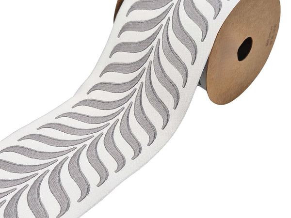 Embroidered Curtain Trim Ribbon 3.9”, Botanical Leaf Fabric Tape for Drapery, Gray Light Gray Upholstery & Home Decor 220 V4