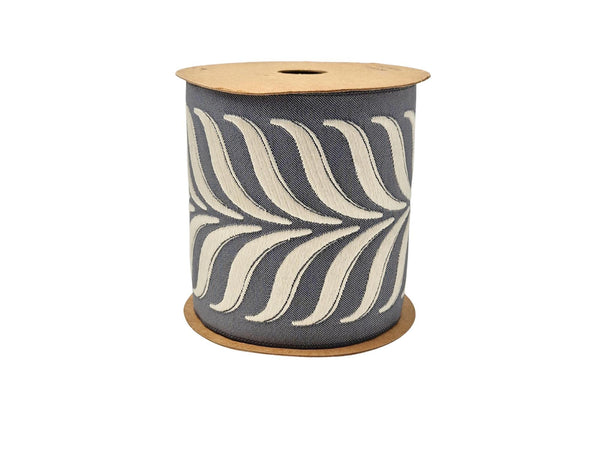 Embroidered Curtain Trim Ribbon 3.9”, Botanical Leaf Fabric Tape for Drapery, Ivory Gray Upholstery & Home Decor 220 V5
