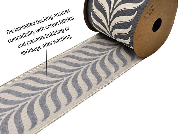 Embroidered Curtain Trim Ribbon 3.9”, Botanical Leaf Fabric Tape for Drapery, Ivory Gray Upholstery & Home Decor 220 V5