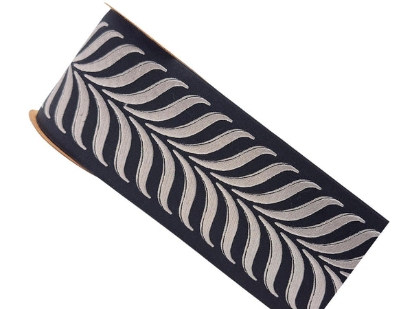 Embroidered Curtain Trim Ribbon 3.9”, Botanical Leaf Curtain Edge Trim Fabric Tape for Drapery, Upholstery & Home Decor 220 V8