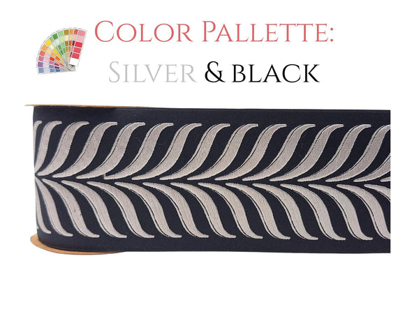 Embroidered Curtain Trim Ribbon 3.9”, Botanical Leaf Curtain Edge Trim Fabric Tape for Drapery, Upholstery & Home Decor 220 V8