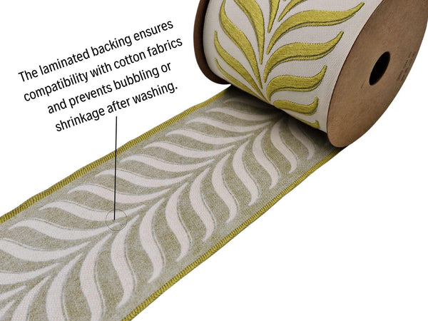 Embroidered Curtain Trim Ribbon 3.9”, Botanical Leaf Curtain Edge Trim Fabric Tape for Drapery, Upholstery & Home Decor 220 V10