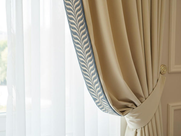 Embroidered Curtain Trim Ribbon 2.7”, Botanical Leaf Fabric Tape for Drapery, Taupe Dark Gray Upholstery & Home Decor 220 V6