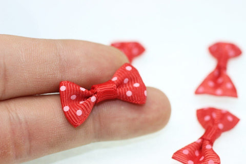 10 pcs Bow Tie Clasp - Grosgain Bow Tie - Bow Tie Ribbon - Dotted Red Bow Tie - 25 mm x 15 mm - Trimming Mini Bow Tie - Sewing Supplies