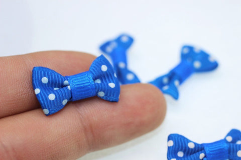 10 pcs Bow Tie Clasp - Grosgain Bow Tie - Bow Tie Ribbon - Dotted Blue Bow Tie - 25 mm x 15 mm - Trimming Mini Bow Tie - Sewing Supplies