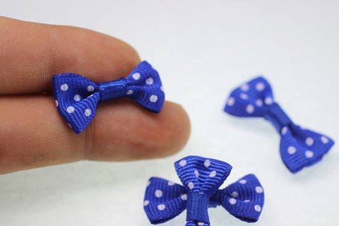 10 pcs Bow Tie Clasp - Grosgain Bow Tie - Bow Tie Ribbon - Dotted Dark Blue Bow Tie -25 mm x 15 mm - Trimming Mini Bow Tie - Sewing Supplies