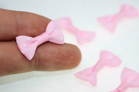10 pcs Bow Tie Clasp - Grosgain Bow Tie - Bow Tie Ribbon - Dotted Light Pink Bow Tie -25 mm x 15 mm- Trimming Mini Bow Tie - Sewing Supplies
