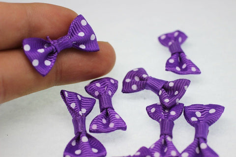 10 pcs Bow Tie Clasp - Grosgain Bow Tie - Bow Tie Ribbon - Dotted Purple Bow Tie -25mm x 15 mm- Trimming Mini Bow Tie - Sewing Supplies