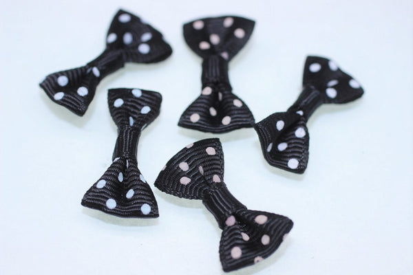 10 pcs Bow Tie Clasp - Grosgain Bow Tie - Bow Tie Ribbon - Dotted Black Bow Tie -25mm x 15 mm- Trimming Mini Bow Tie - Sewing Supplies