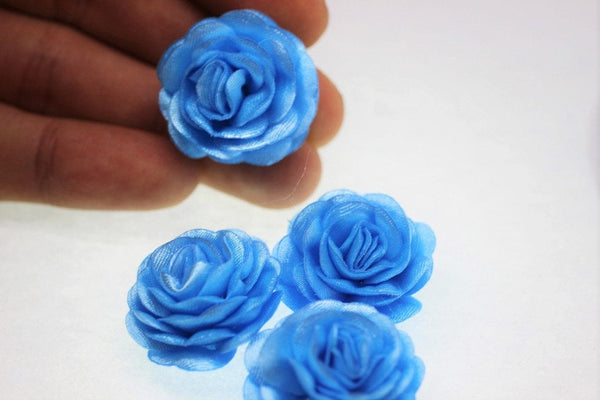 10 pcs Satin Light Blue Flower - 30 mm Decorative Satin Flower - Wedding Accessories - Do it yourself project - Sewing Supplies