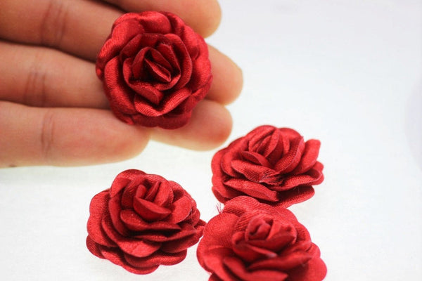 10 pcs Satin Red Flower - 30 mm Decorative Satin Flower - Wedding Accessories - Do it yourself project - Sewing Supplies