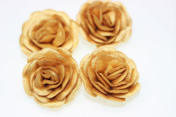 10 pcs Satin Gold Flower - 30 mm Decorative Satin Flower - Wedding Accessories - Do it yourself project - Sewing Supplies