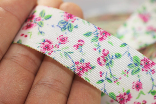 25 mm Pink Clove Printed Ribbon 0.98 inches - Floral embroidered trim - Flower trim -Multicolor Ribbon