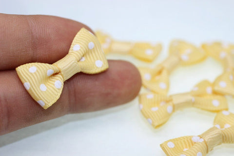 10 pcs Bow Tie Clasp - Grosgain Bow Tie - Bow Tie Ribbon - Dotted Yellow Bow Tie -25 mm x 15 mm - Trimming Mini Bow Tie - Sewing Supplies