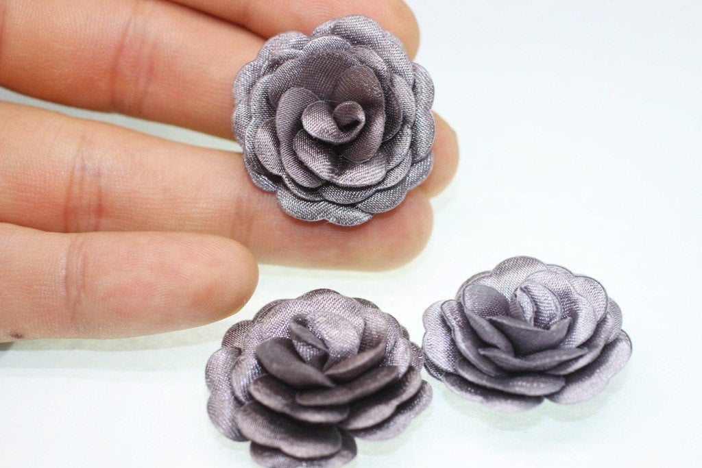10 pcs Satin Gray Flower - 30 mm Decorative Satin Flower - Wedding Accessories - Do it yourself project - Sewing Supplies