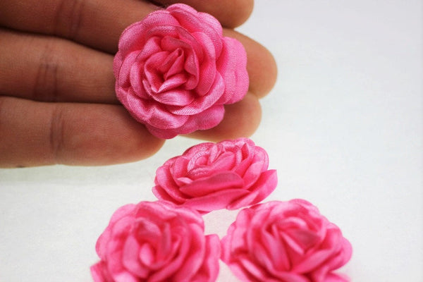 10 pcs Satin Pink Flower - 30 mm Decorative Satin Flower - Wedding Accessories - Do it yourself project - Sewing Supplies